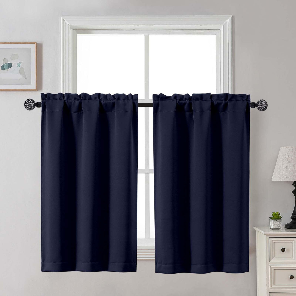 Gwine 24 Inch Long Tier Curtains for Small Window, Short Blackout Kitchen Curtains Over Sink, Half Window Drapes for Bedroom Bathroom Basement, 2 PCS, Each 30" Wx24 L, Black