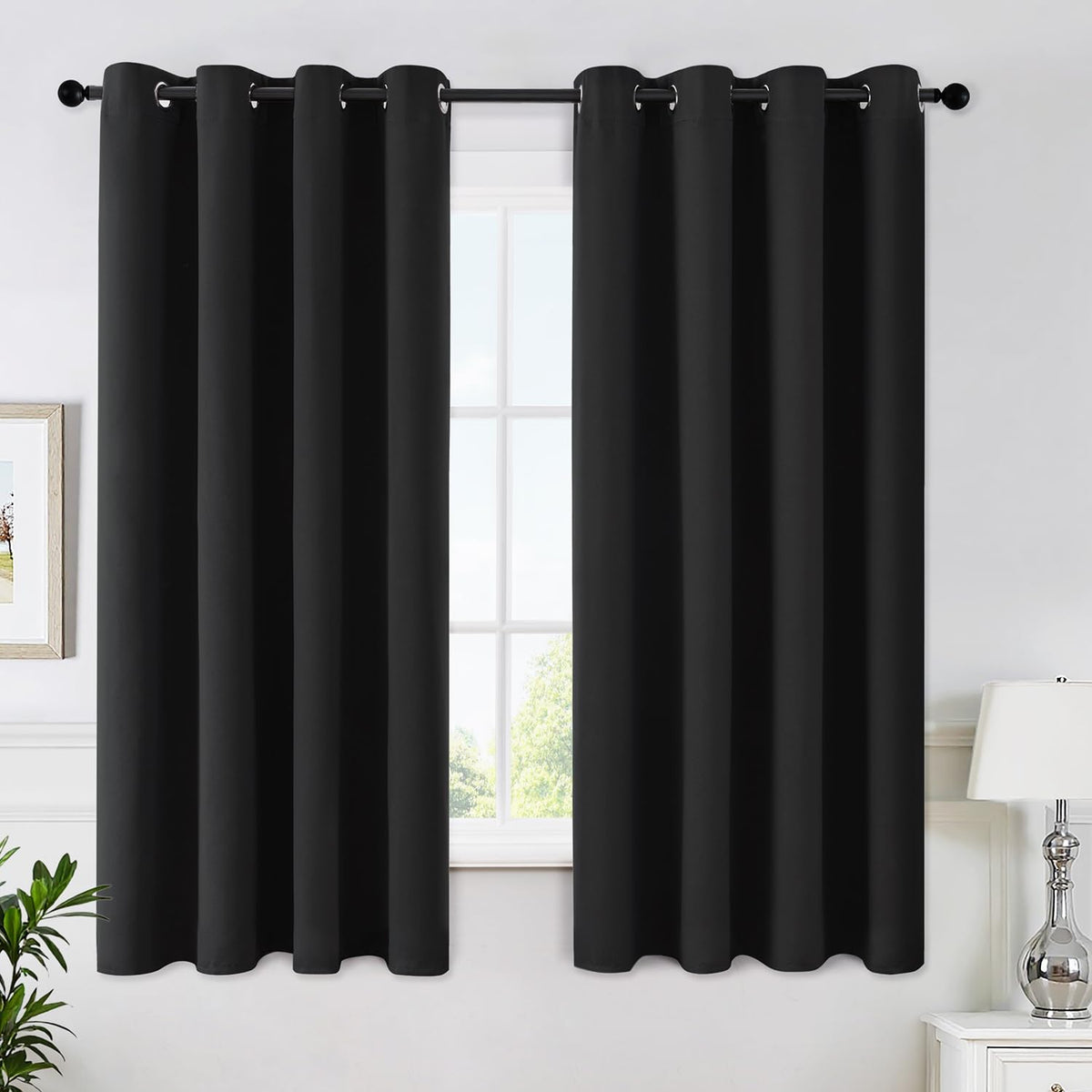 MIULEE Beige Blackout Bedroom Curtains 63 Inch Long Light Blocking