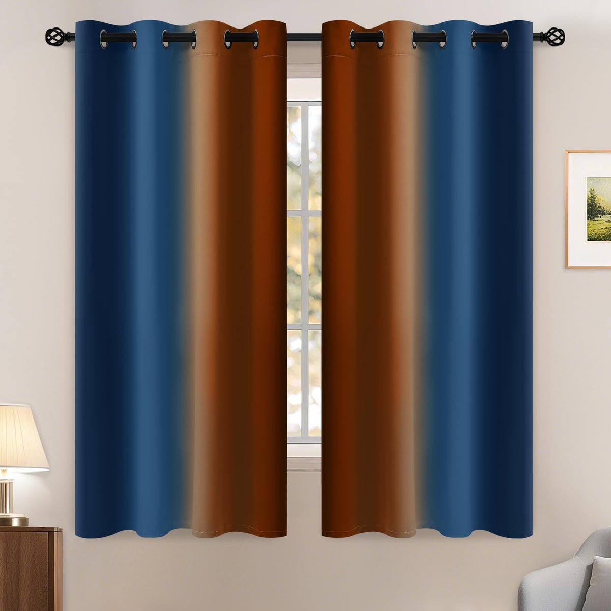 Yakamok Ombre Curtains Blue and Greyish White for Living Room,52Wx84L