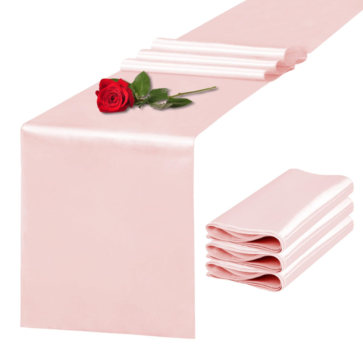 10 Pack Satin Table Runner 12 x 108 Inch Long Light Gold Silk Table Runner for Wedding Party Banquet Birthday Decoration