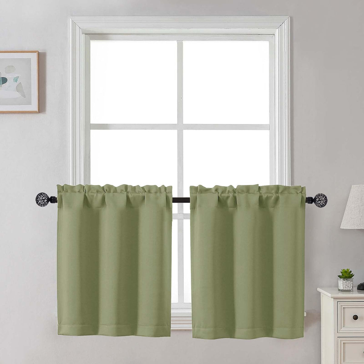 Gwine 24 Inch Long Tier Curtains for Small Window, Short Blackout Kitchen Curtains Over Sink, Half Window Drapes for Bedroom Bathroom Basement, 2 PCS, Each 30" Wx24 L, Black