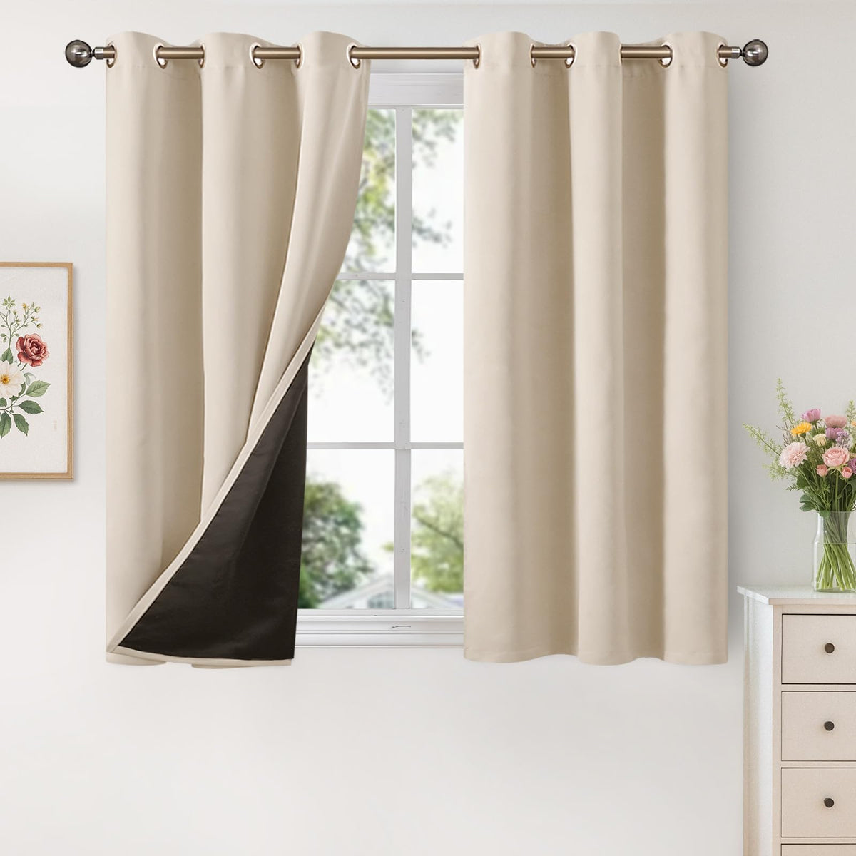 YoungsTex White Linen Blackout Curtains 63 Inch Length for Bedroom 2 Panels