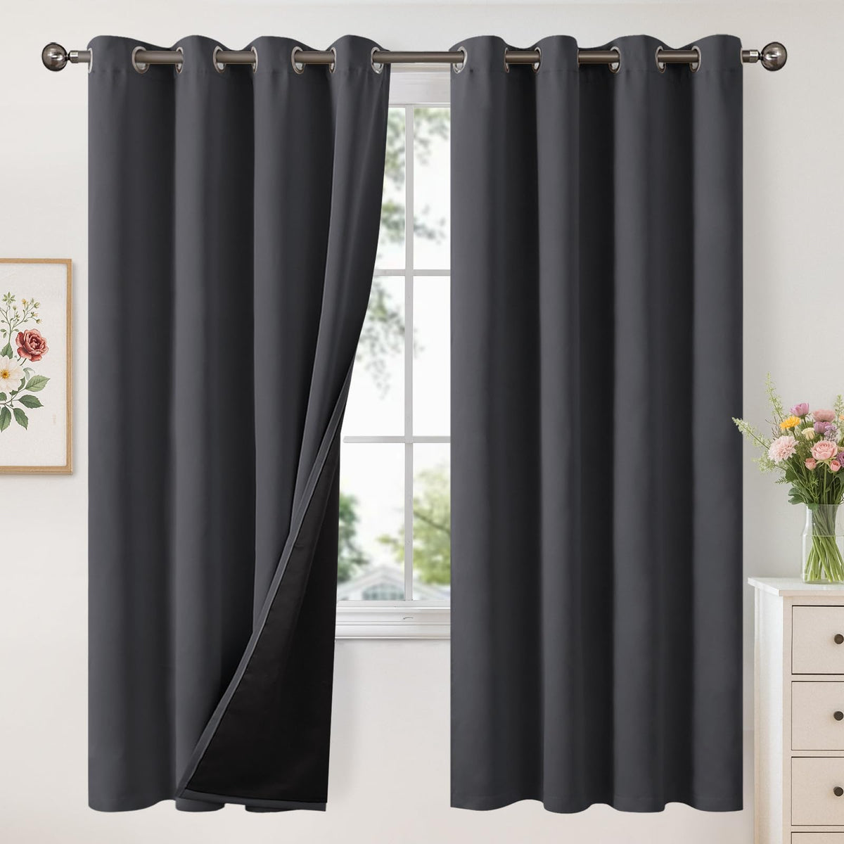 YoungsTex White Linen Blackout Curtains 63 Inch Length for Bedroom 2 Panels