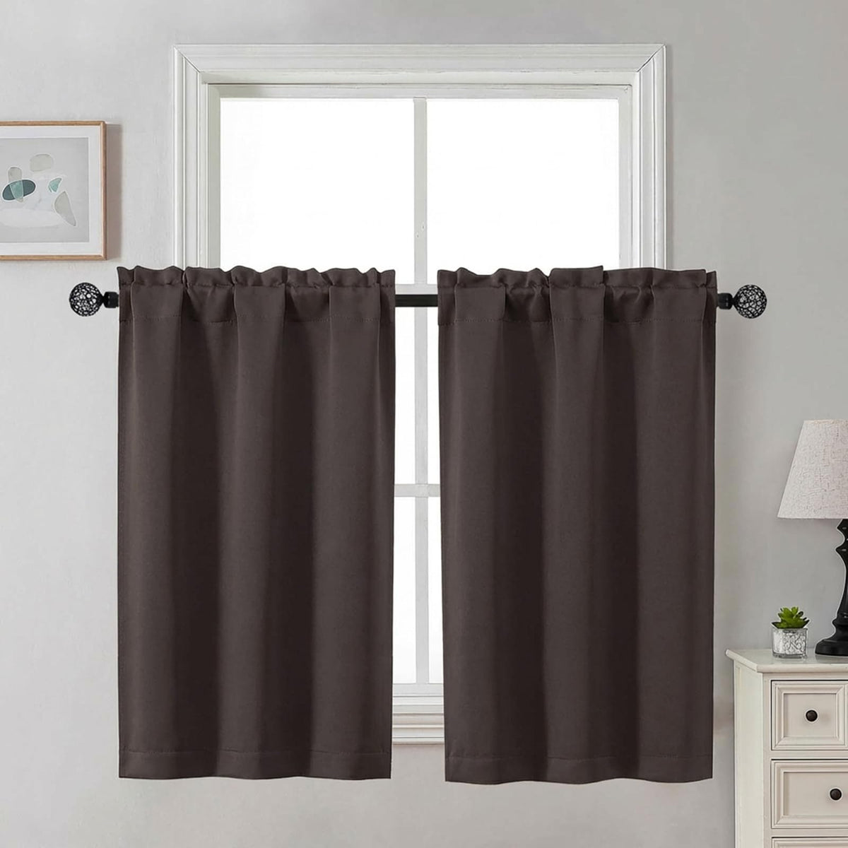 Gwine 24 Inch Long Tier Curtains for Small Window, Short Blackout Kitchen Curtains Over Sink, Half Window Drapes for Bedroom Bathroom Basement, 2 PCS, Each 30" Wx24 L, Black