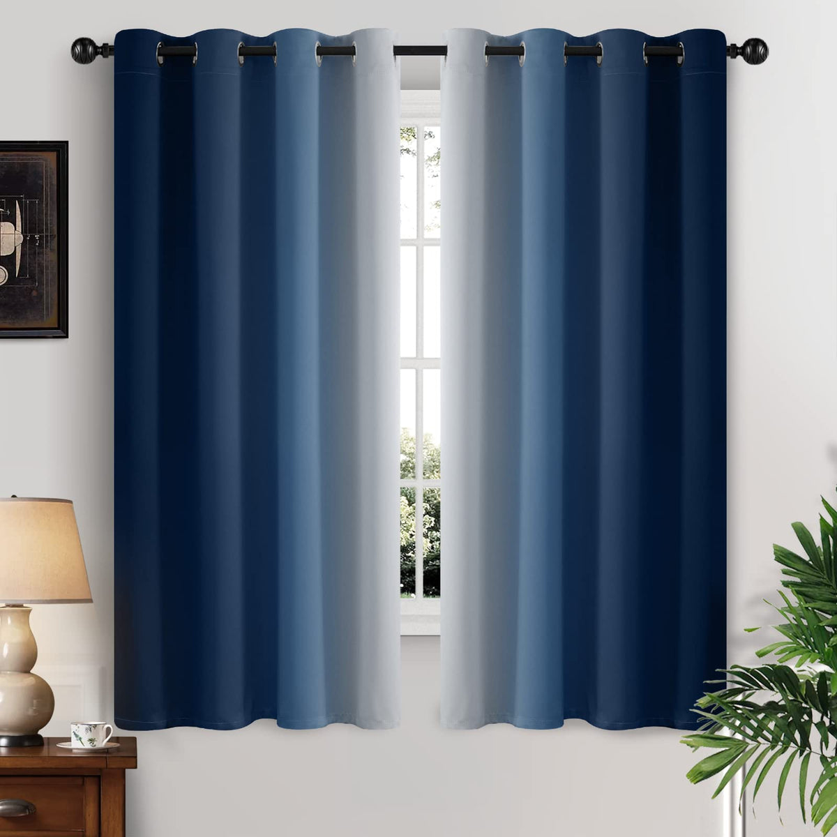 Yakamok Ombre Curtains Blue and Greyish White for Living Room,52Wx84L