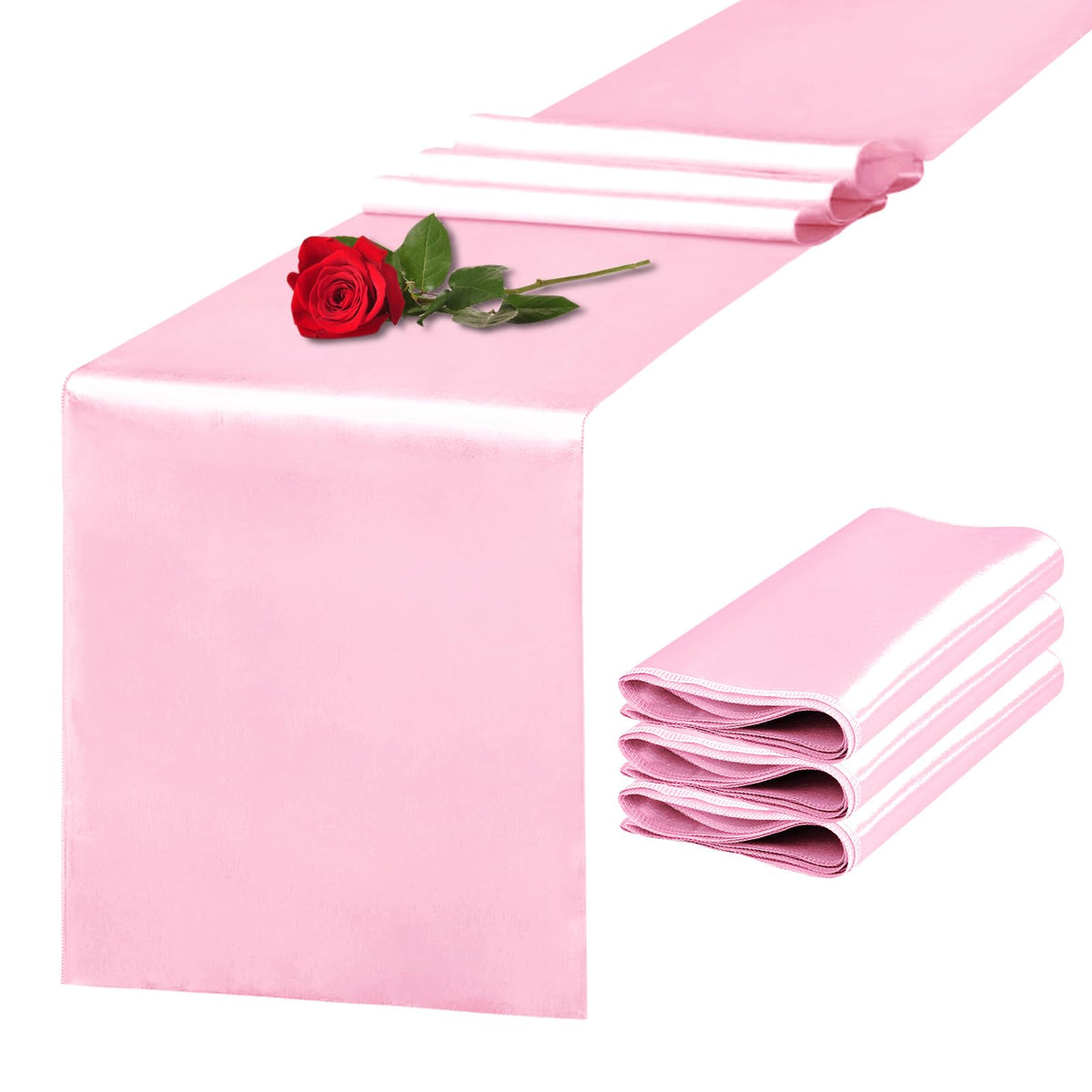 10 Pack Satin Table Runner 12 x 108 Inch Long Light Gold Silk Table Runner for Wedding Party Banquet Birthday Decoration