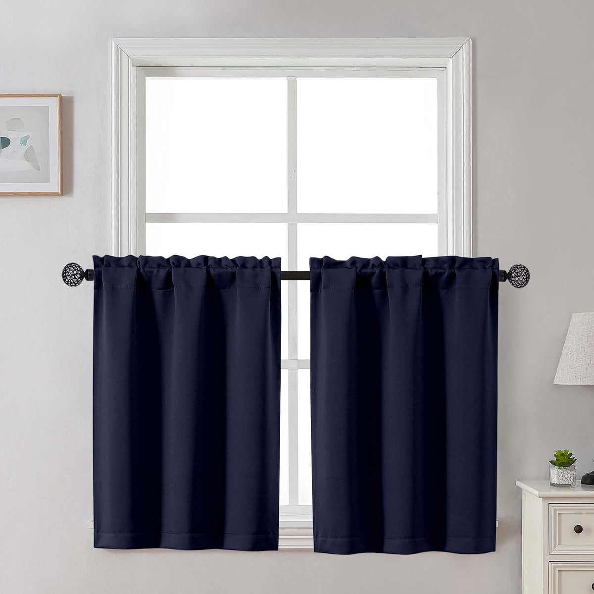 Gwine 24 Inch Long Tier Curtains for Small Window, Short Blackout Kitchen Curtains Over Sink, Half Window Drapes for Bedroom Bathroom Basement, 2 PCS, Each 30" Wx24 L, Black
