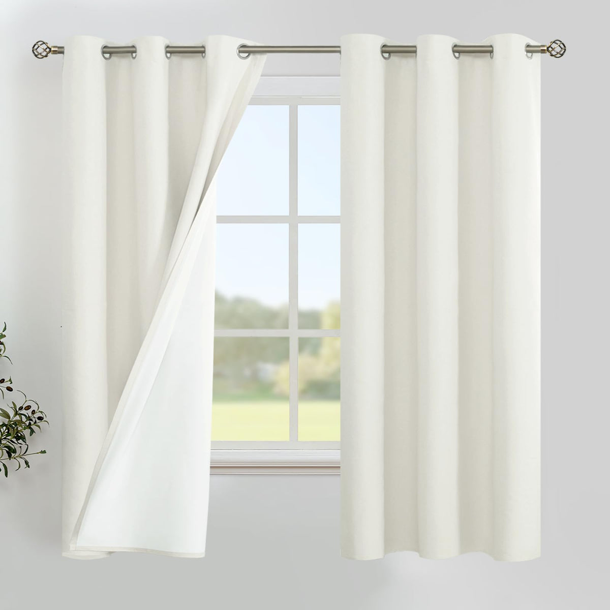 YoungsTex White Linen Blackout Curtains 63 Inch Length for Bedroom 2 Panels