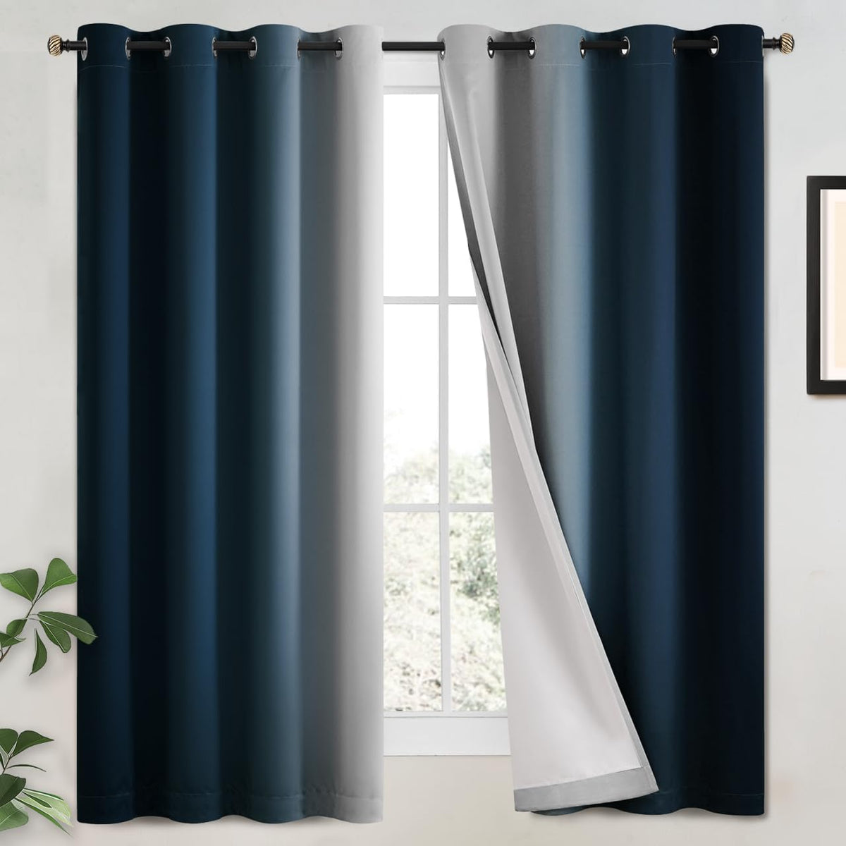 Yakamok Ombre Curtains Blue and Greyish White for Living Room,52Wx84L