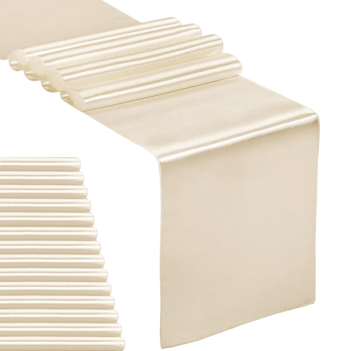 5-Pack Satin Table Runner Champagne 12 x 108 inches Long, Table Runners for Wedding, Birthday Parties, Banquets Decorations（5 Pack, 12x108 Inch, Champagne