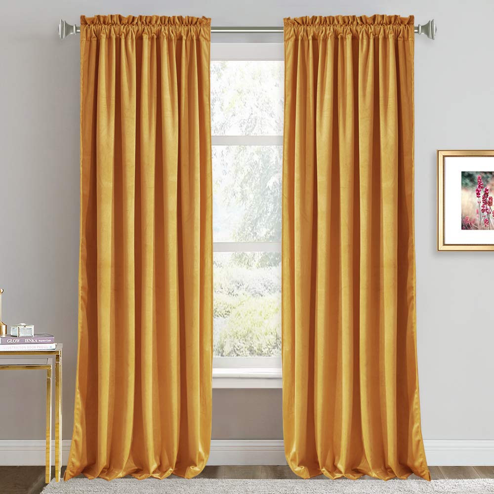 RYB HOME Green Velvet Blackout Curtains 84 inches for Bedroom Living Room