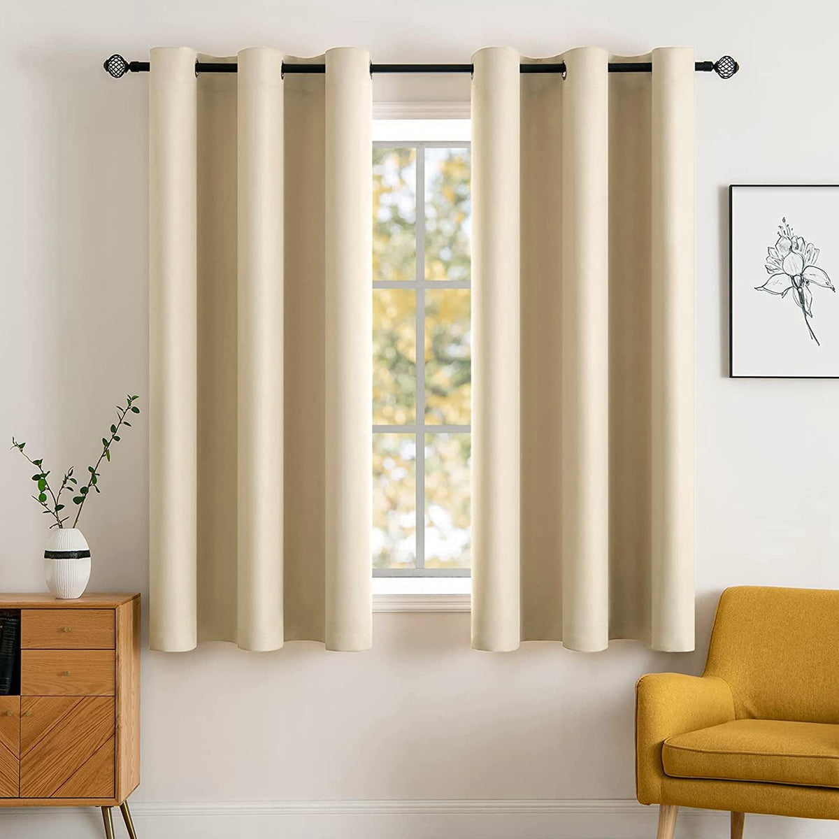 MIULEE Beige Blackout Bedroom Curtains 63 Inch Long Light Blocking