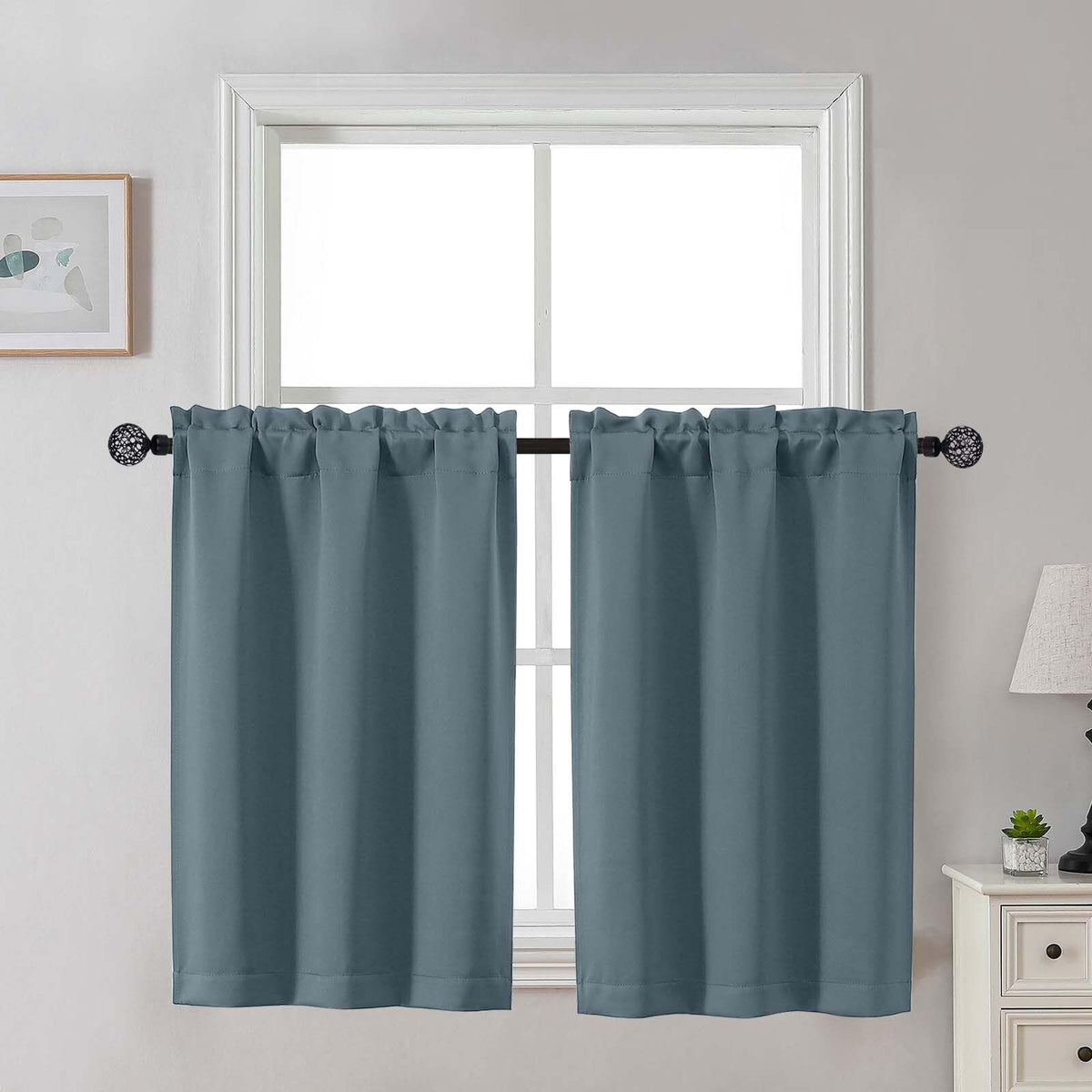 Gwine 24 Inch Long Tier Curtains for Small Window, Short Blackout Kitchen Curtains Over Sink, Half Window Drapes for Bedroom Bathroom Basement, 2 PCS, Each 30" Wx24 L, Black