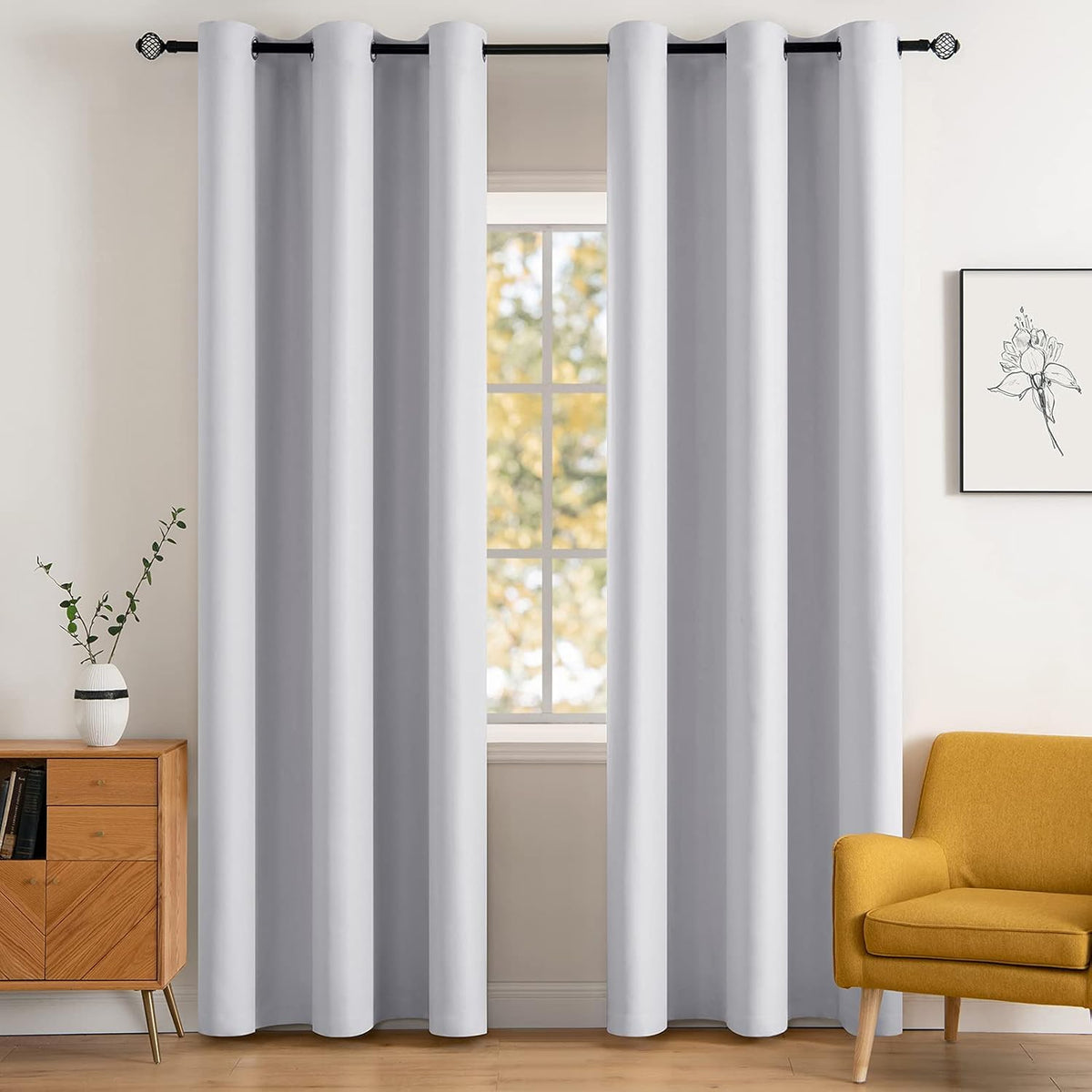 MIULEE Beige Blackout Bedroom Curtains 63 Inch Long Light Blocking