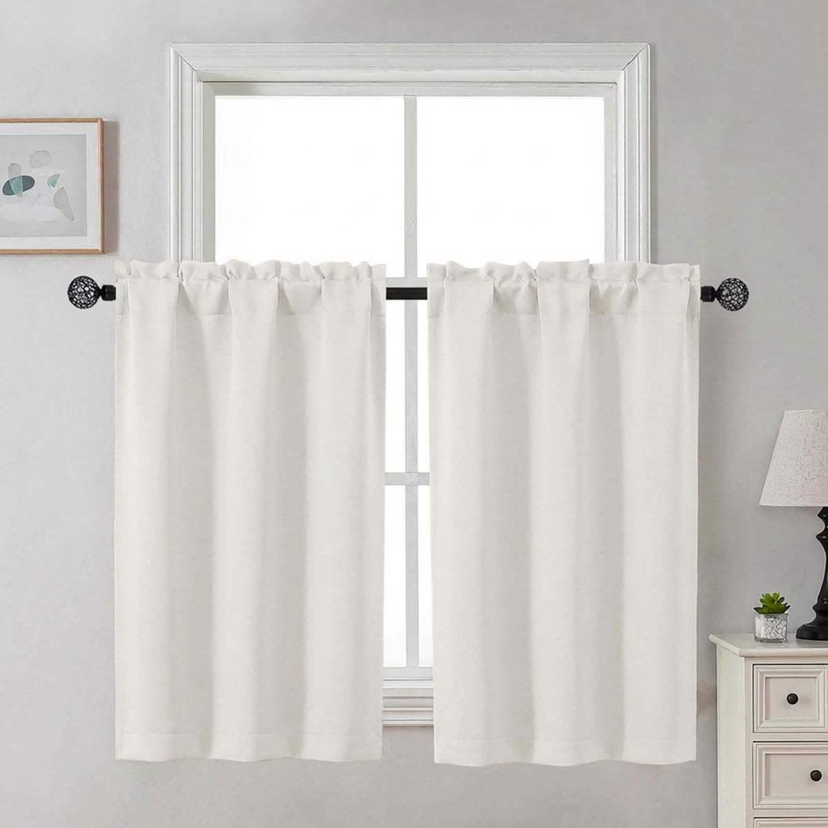 Gwine 24 Inch Long Tier Curtains for Small Window, Short Blackout Kitchen Curtains Over Sink, Half Window Drapes for Bedroom Bathroom Basement, 2 PCS, Each 30" Wx24 L, Black