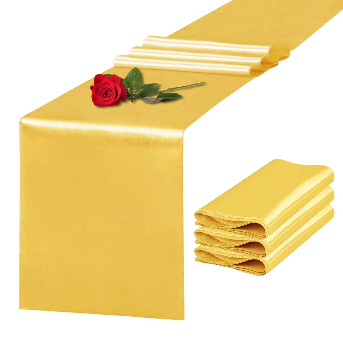 10 Pack Satin Table Runner 12 x 108 Inch Long Light Gold Silk Table Runner for Wedding Party Banquet Birthday Decoration