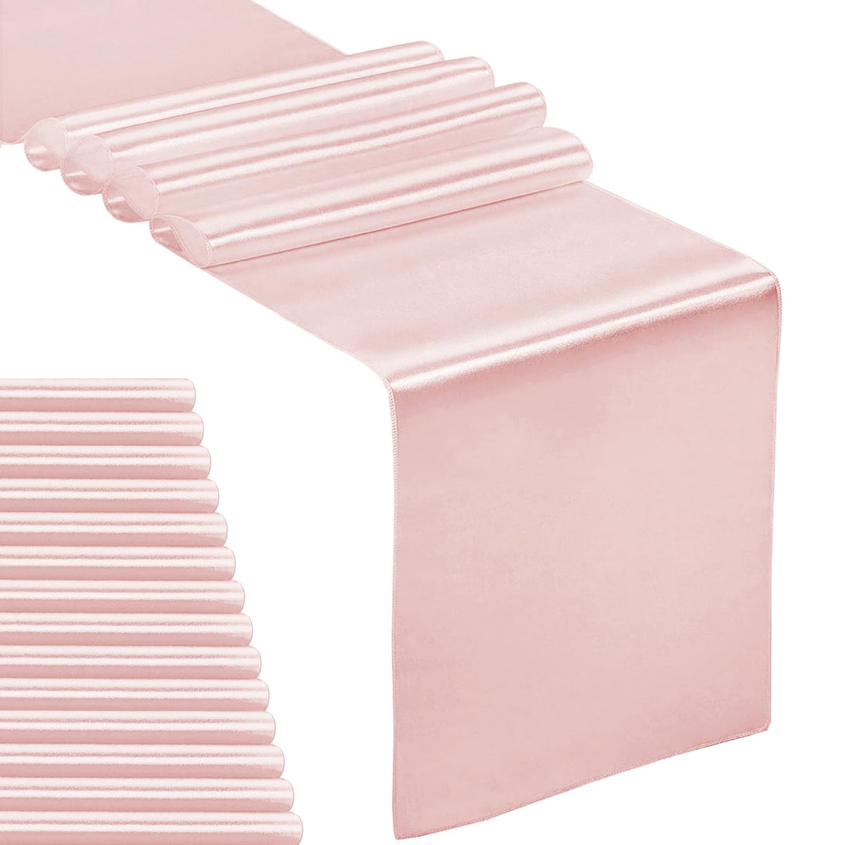 5-Pack Satin Table Runner Champagne 12 x 108 inches Long, Table Runners for Wedding, Birthday Parties, Banquets Decorations（5 Pack, 12x108 Inch, Champagne