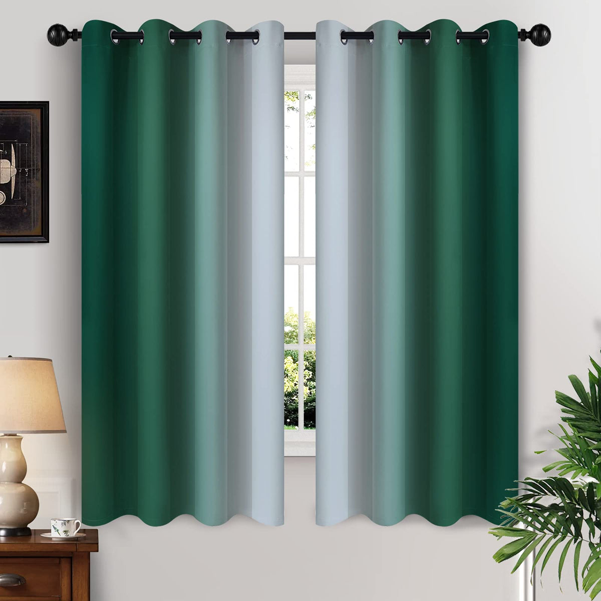 Yakamok Ombre Curtains Blue and Greyish White for Living Room,52Wx84L
