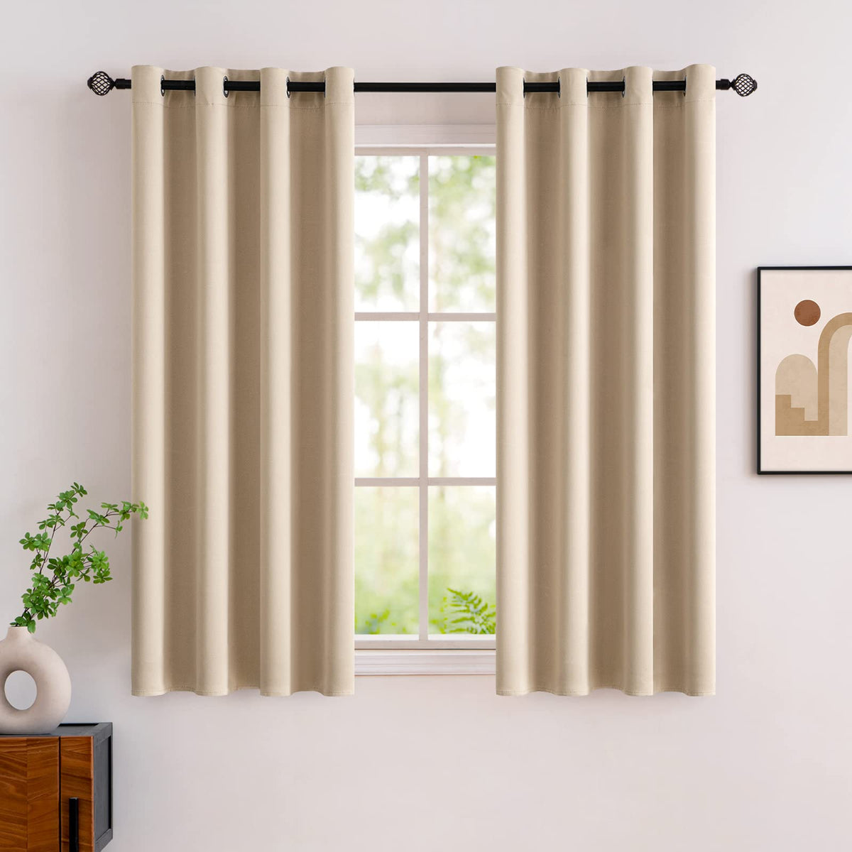 MIULEE Beige Blackout Bedroom Curtains 63 Inch Long Light Blocking