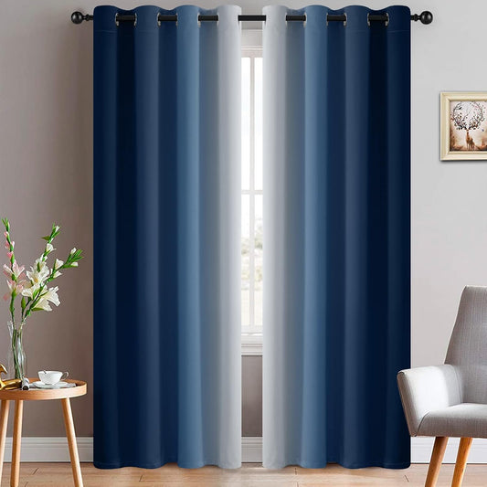 Yakamok Ombre Curtains Blue and Greyish White for Living Room,52Wx84L