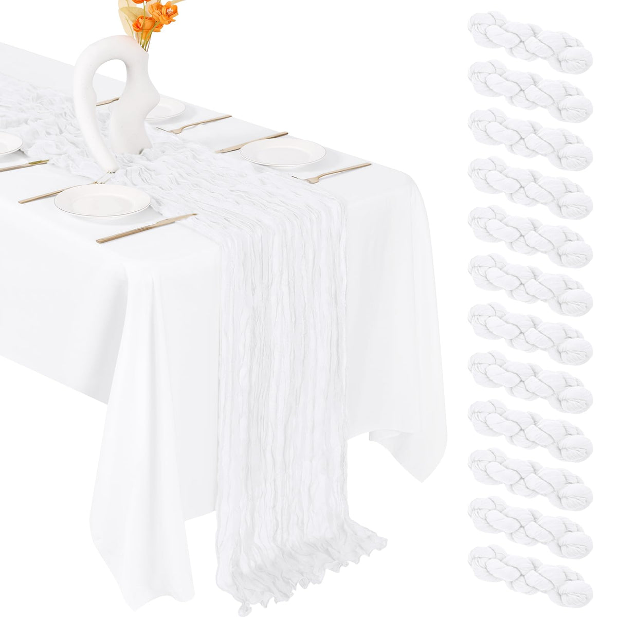 12 Pack Emerald Green Cheesecloth Table Runner 20 x 120 Inch Gauze Table Runner Fabric Semi Sheer Cheese Cloth Table Decor Bulk for Rustic Romantic Wedding Baby Shower Party Table Decoration