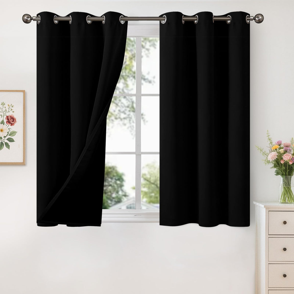 YoungsTex White Linen Blackout Curtains 63 Inch Length for Bedroom 2 Panels