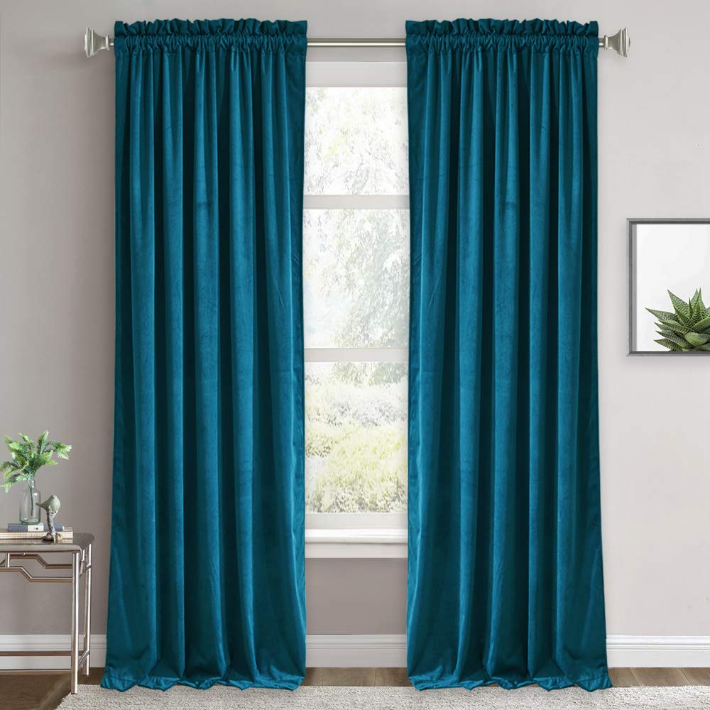 RYB HOME Green Velvet Blackout Curtains 84 inches for Bedroom Living Room