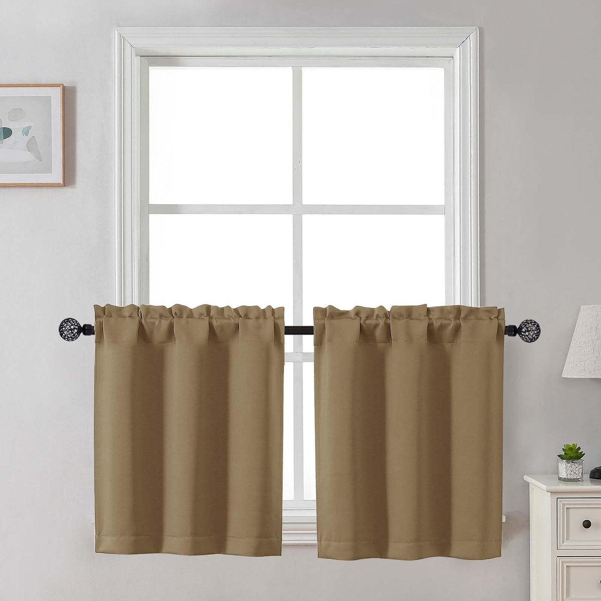 Gwine 24 Inch Long Tier Curtains for Small Window, Short Blackout Kitchen Curtains Over Sink, Half Window Drapes for Bedroom Bathroom Basement, 2 PCS, Each 30" Wx24 L, Black