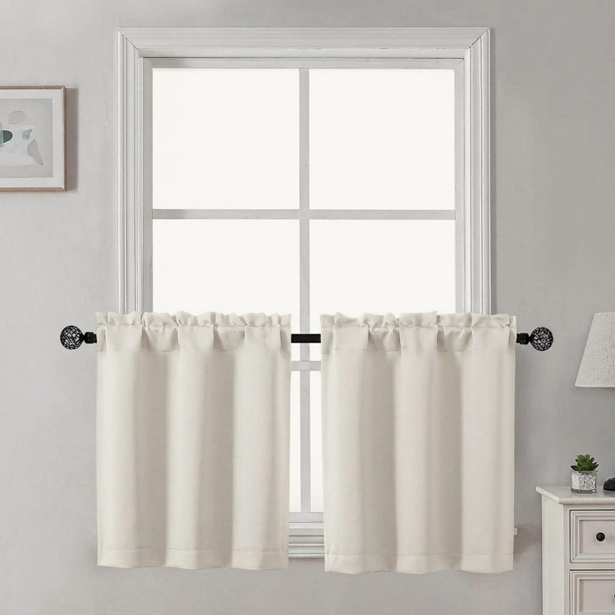 Gwine 24 Inch Long Tier Curtains for Small Window, Short Blackout Kitchen Curtains Over Sink, Half Window Drapes for Bedroom Bathroom Basement, 2 PCS, Each 30" Wx24 L, Black
