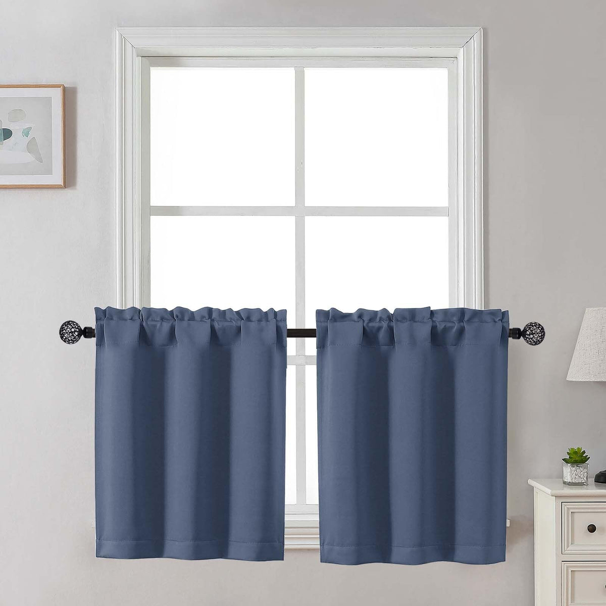 Gwine 24 Inch Long Tier Curtains for Small Window, Short Blackout Kitchen Curtains Over Sink, Half Window Drapes for Bedroom Bathroom Basement, 2 PCS, Each 30" Wx24 L, Black