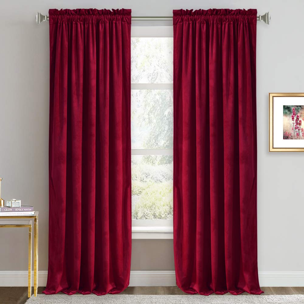 RYB HOME Green Velvet Blackout Curtains 84 inches for Bedroom Living Room