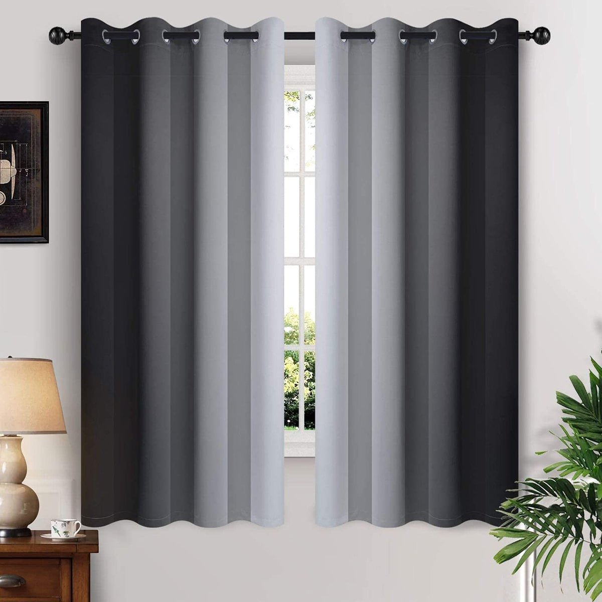 Yakamok Ombre Curtains Blue and Greyish White for Living Room,52Wx84L