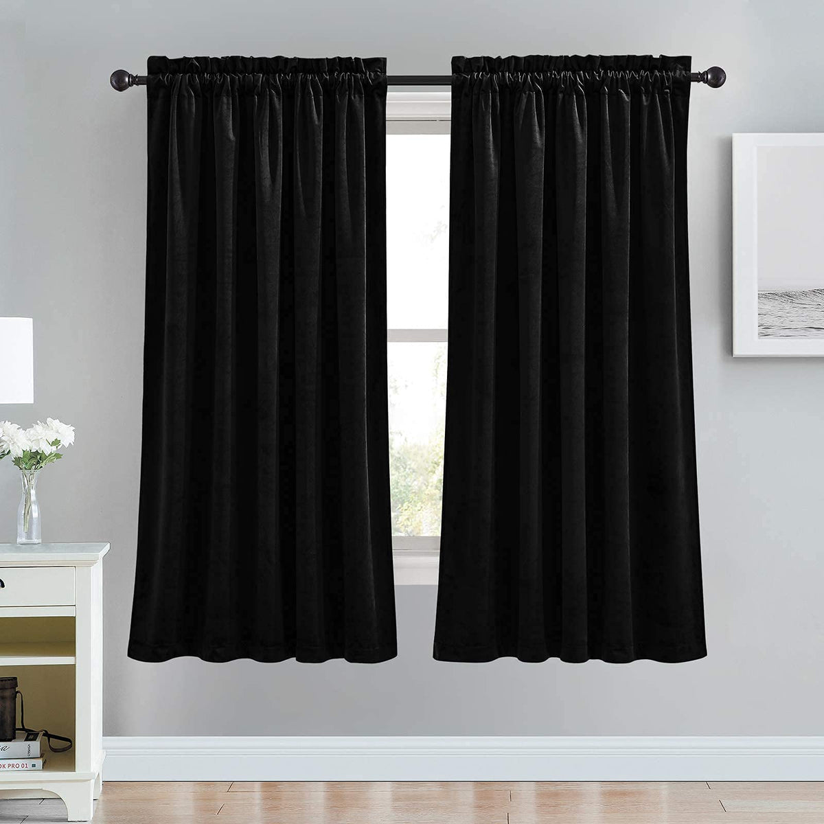 RYB HOME Green Velvet Blackout Curtains 84 inches for Bedroom Living Room
