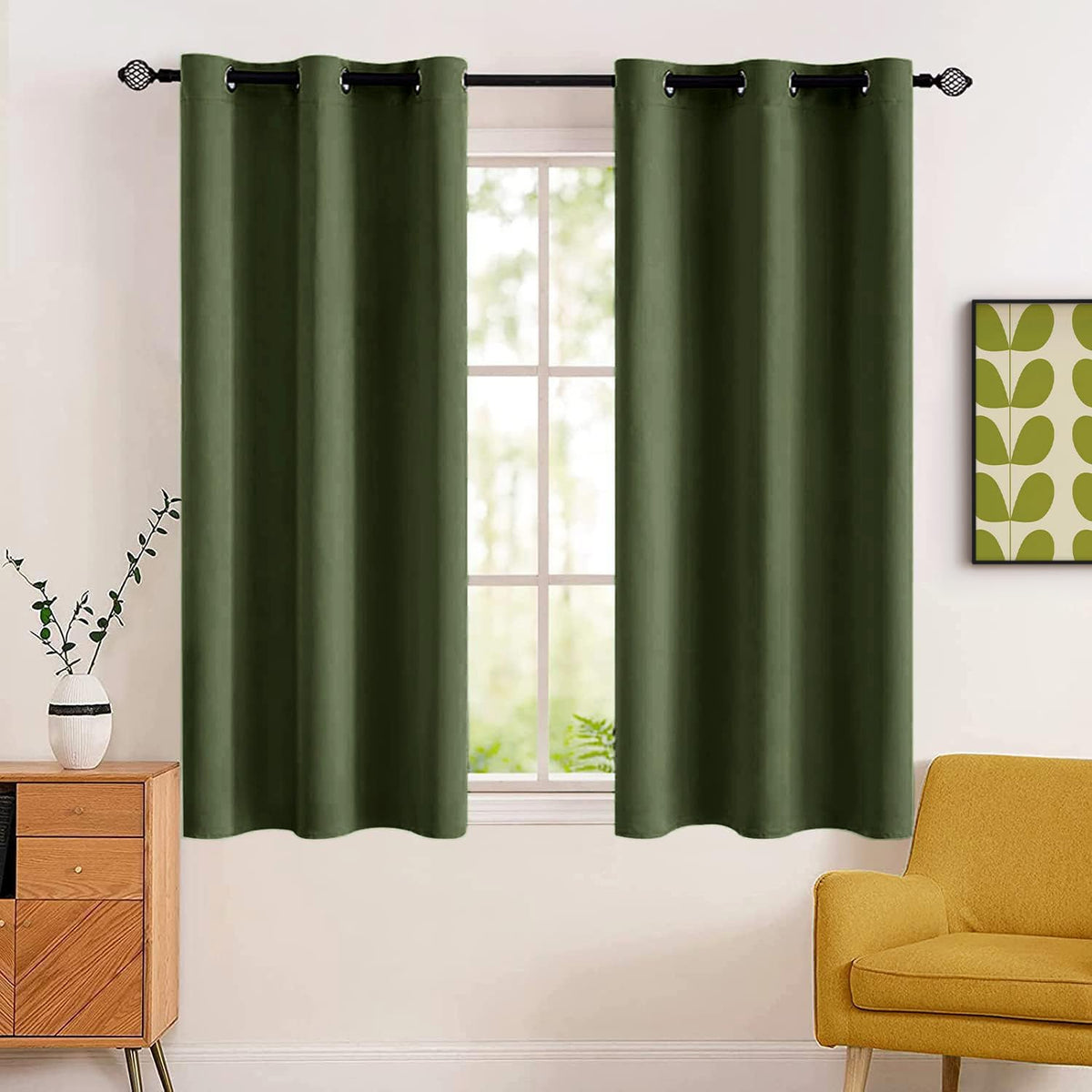 MIULEE Beige Blackout Bedroom Curtains 63 Inch Long Light Blocking
