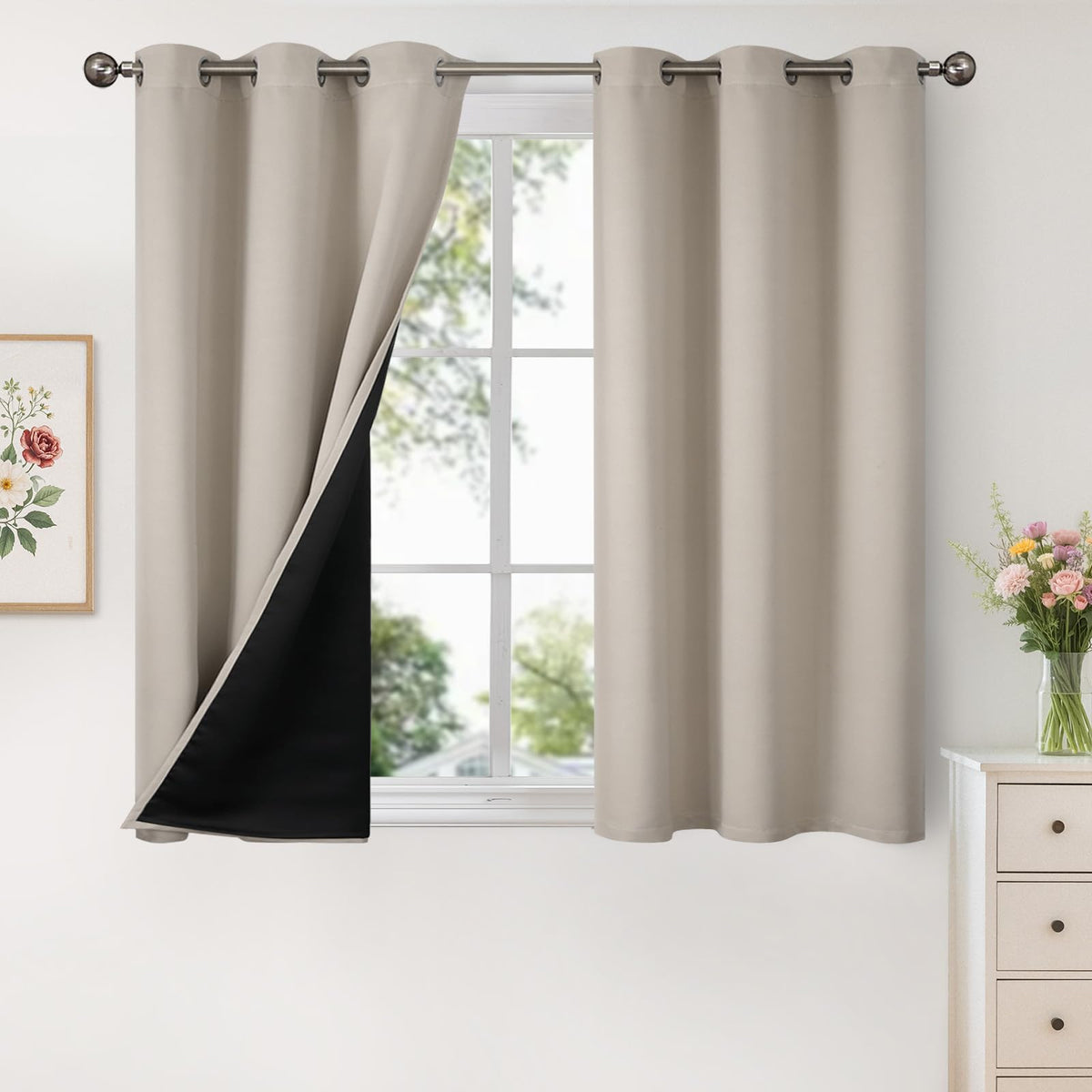 YoungsTex White Linen Blackout Curtains 63 Inch Length for Bedroom 2 Panels