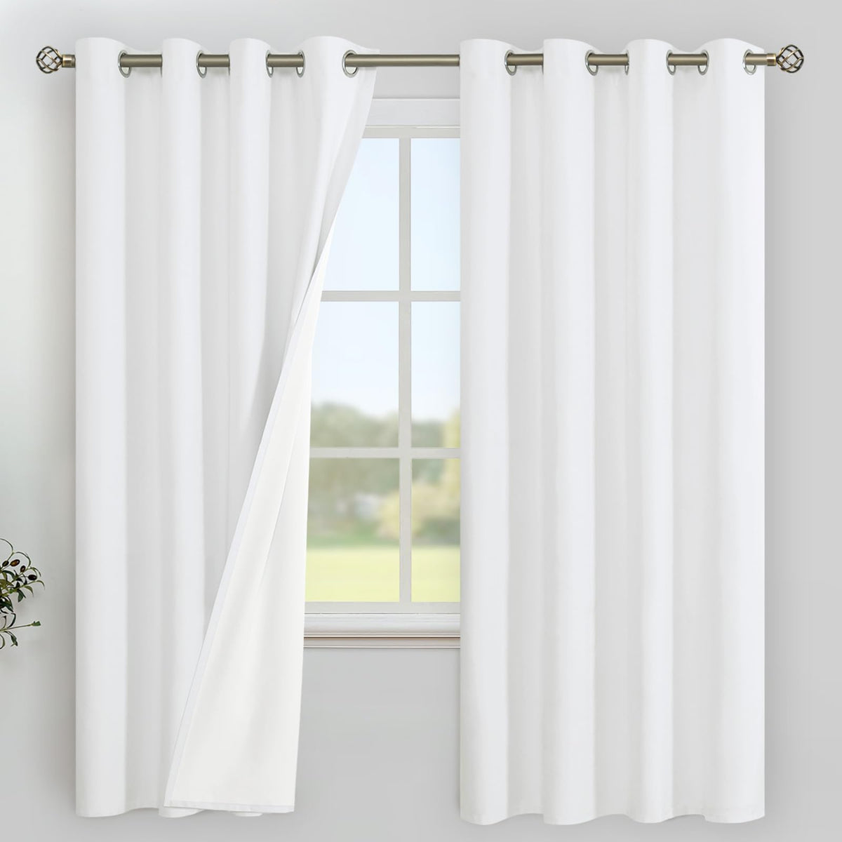 YoungsTex White Linen Blackout Curtains 63 Inch Length for Bedroom 2 Panels