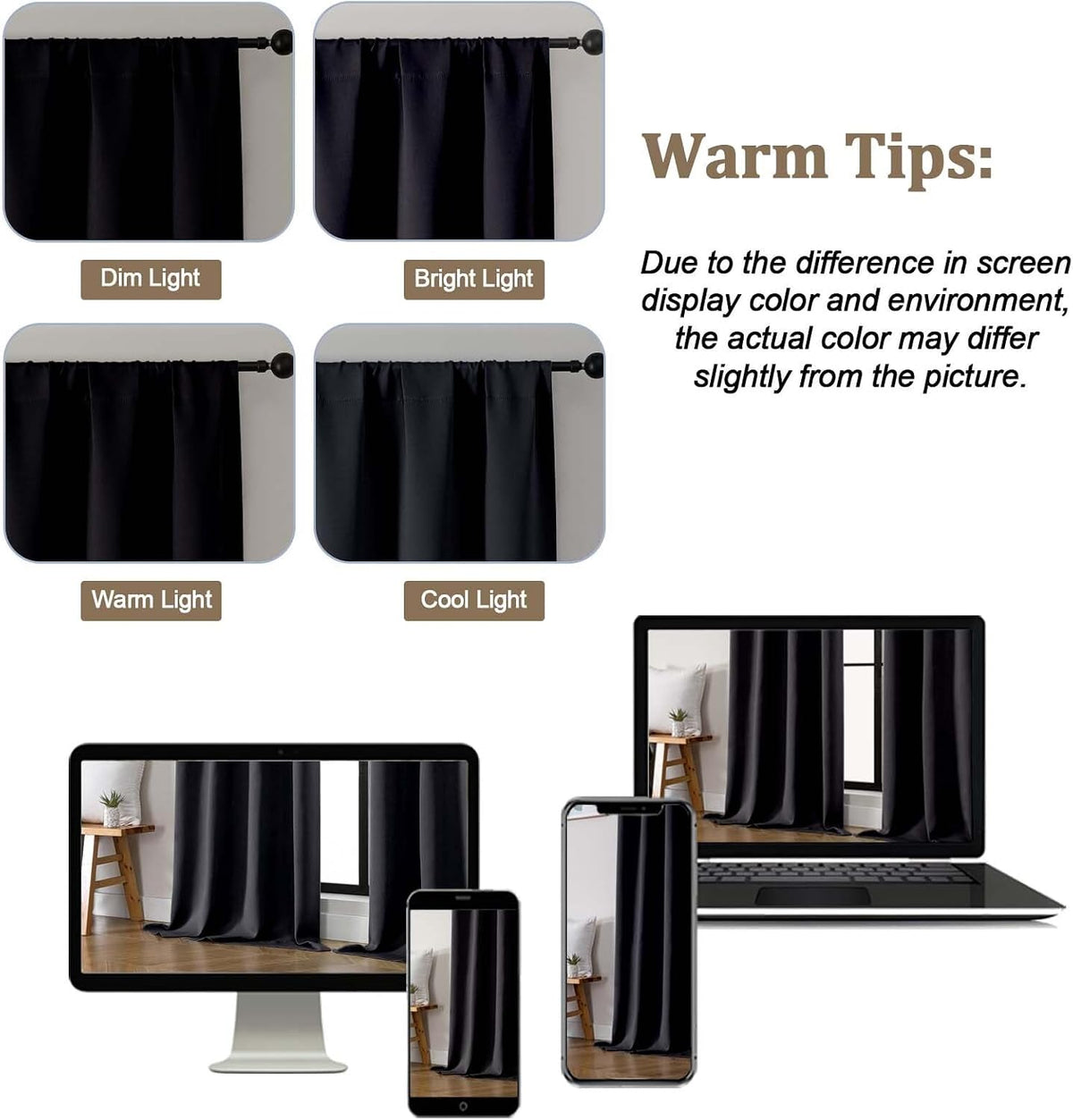Lecloud Black Blackout Curtains for Bedroom 54 Inch Length 2 Panels