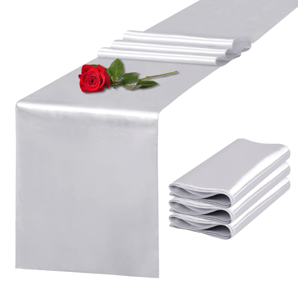 10 Pack Satin Table Runner 12 x 108 Inch Long Light Gold Silk Table Runner for Wedding Party Banquet Birthday Decoration