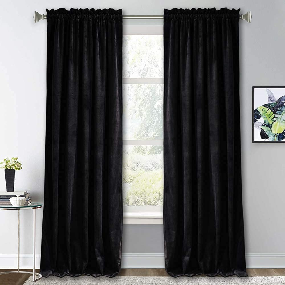 RYB HOME Green Velvet Blackout Curtains 84 inches for Bedroom Living Room