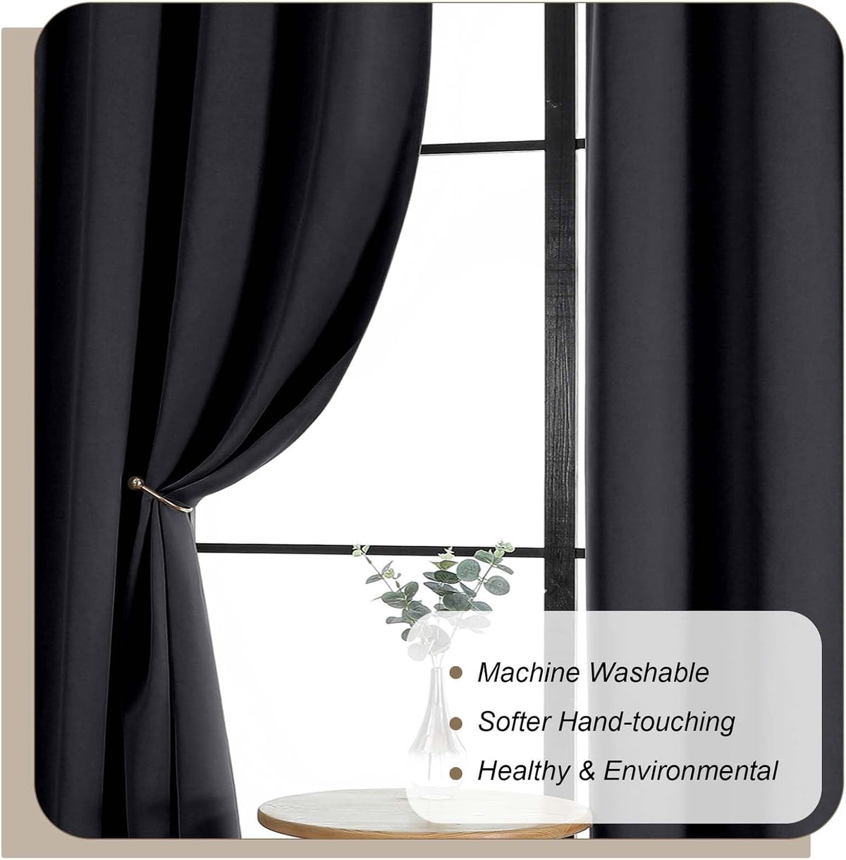 Lecloud Black Blackout Curtains for Bedroom 54 Inch Length 2 Panels