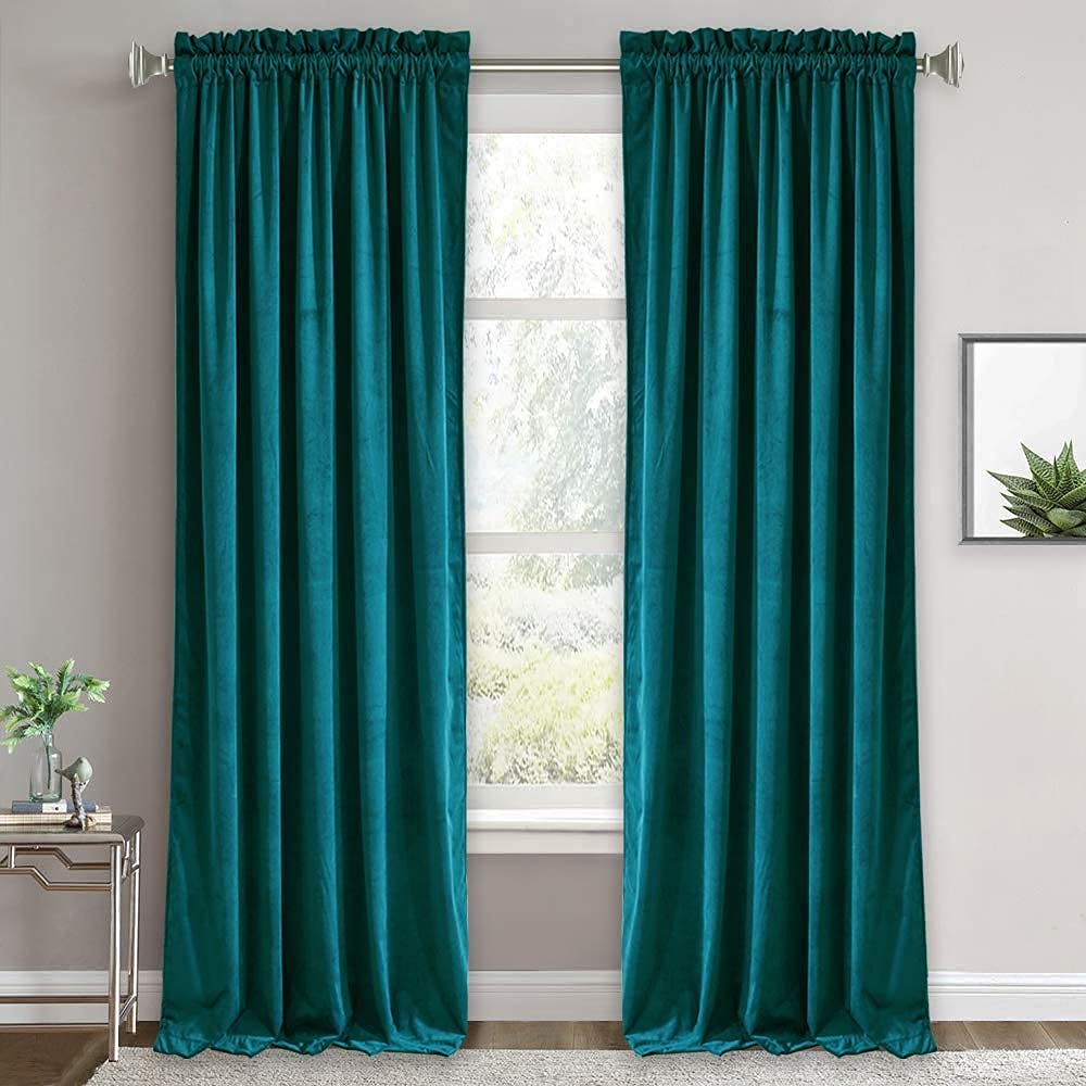 RYB HOME Green Velvet Blackout Curtains 84 inches for Bedroom Living Room