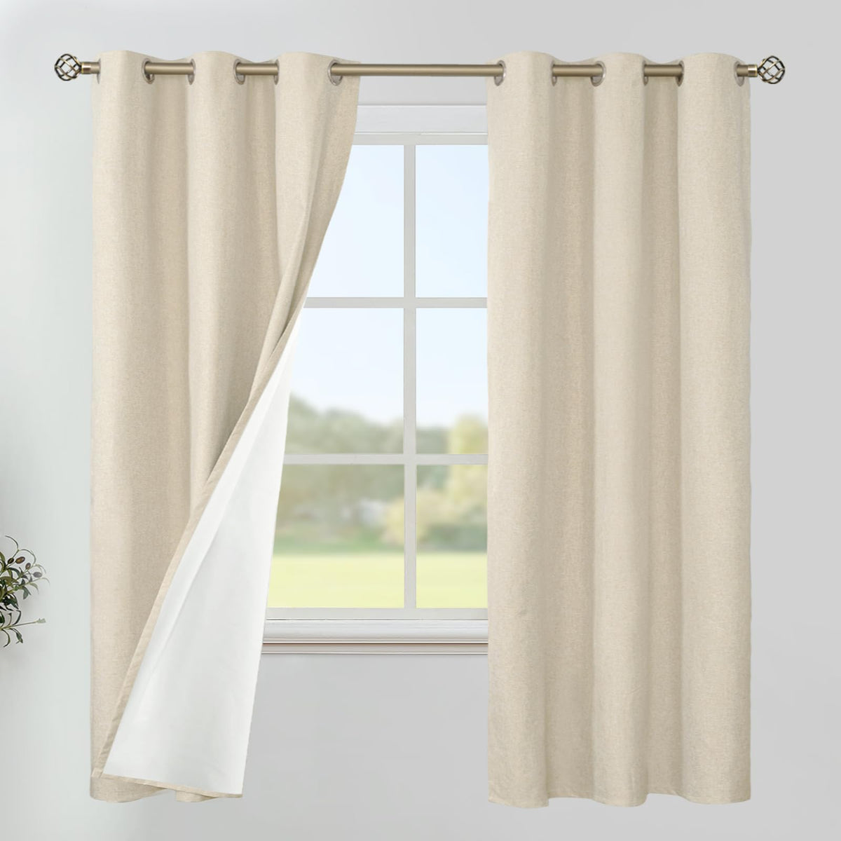 YoungsTex White Linen Blackout Curtains 63 Inch Length for Bedroom 2 Panels