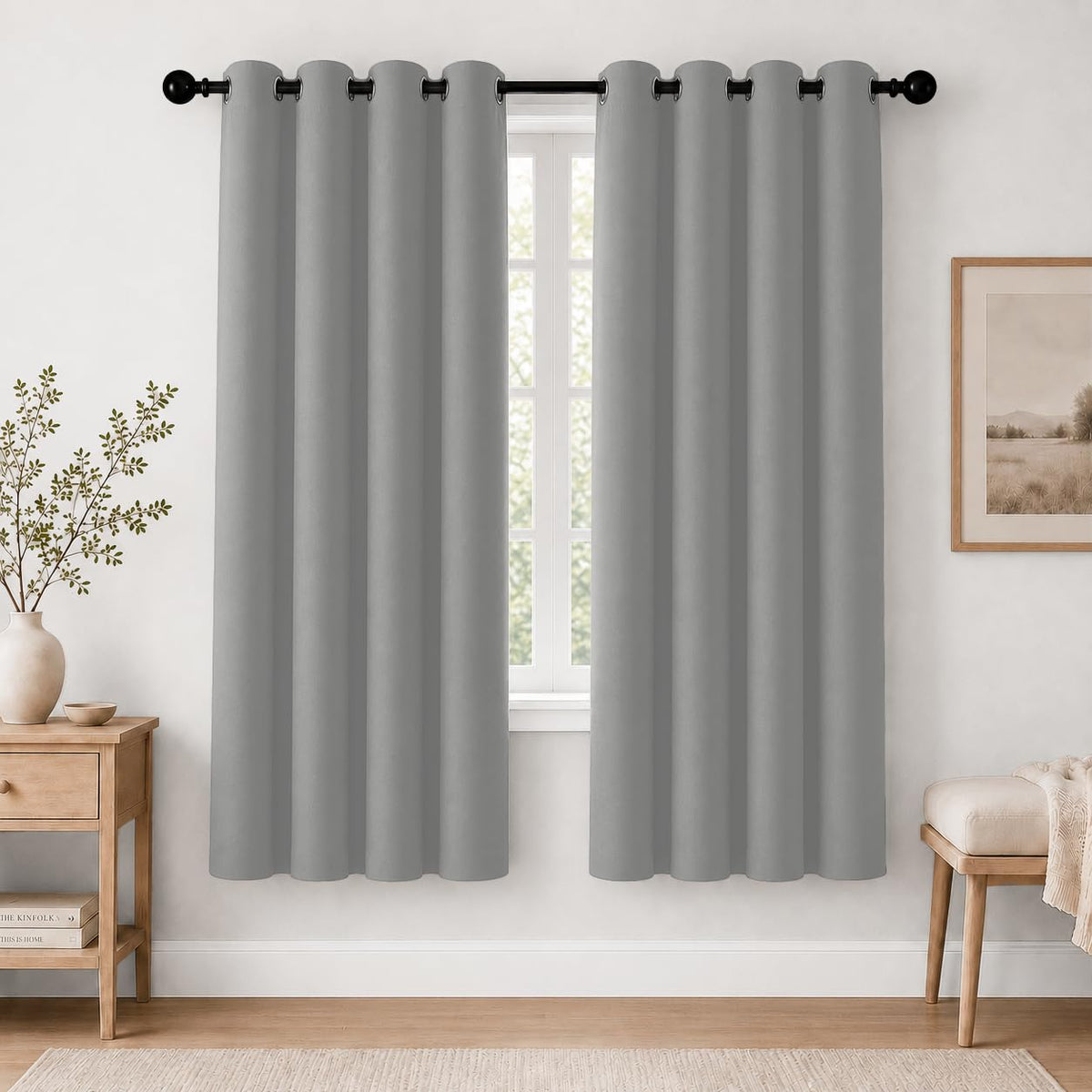 2-Panel Charcoal Grey Blackout Curtains 84" Length for Bedroom
