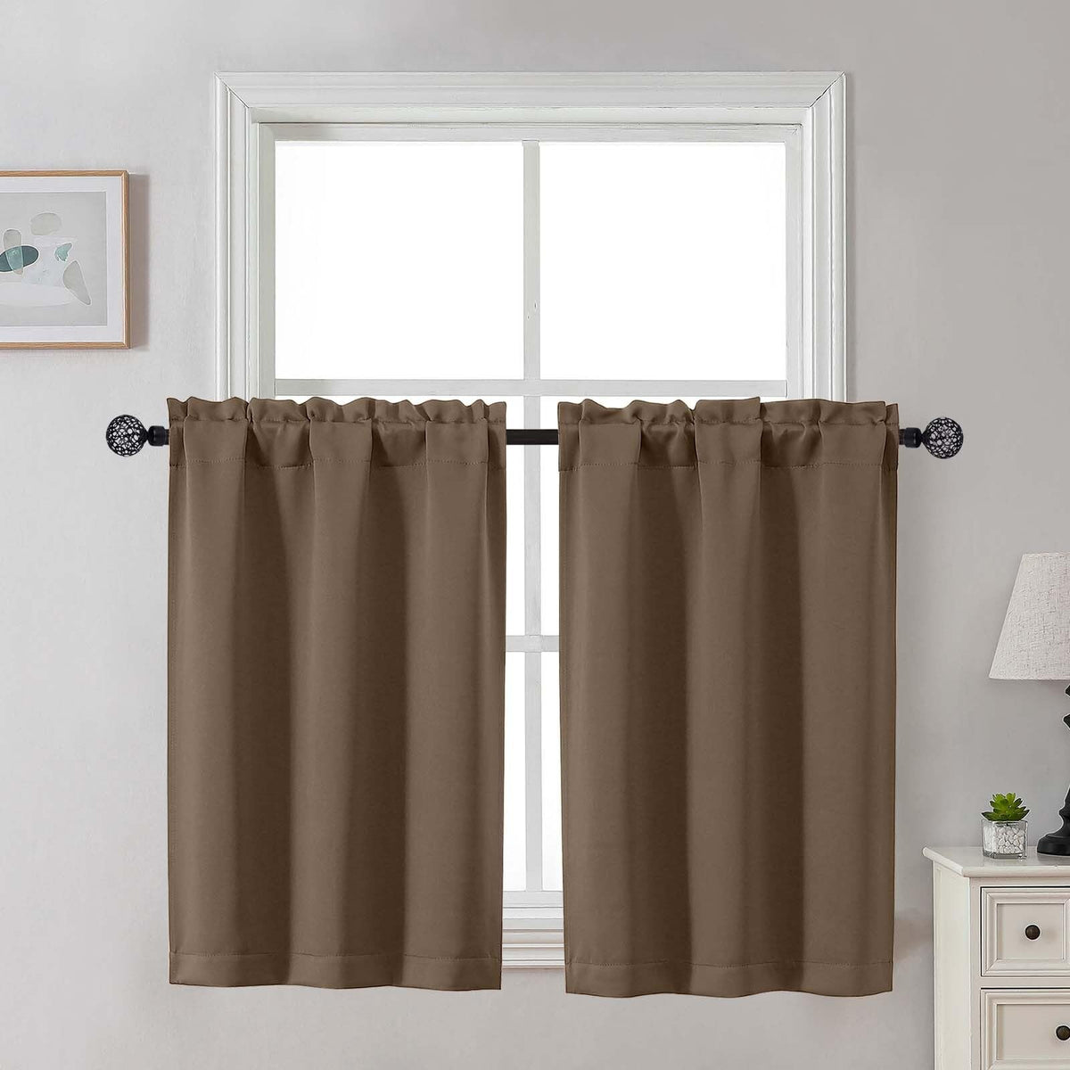 Gwine 24 Inch Long Tier Curtains for Small Window, Short Blackout Kitchen Curtains Over Sink, Half Window Drapes for Bedroom Bathroom Basement, 2 PCS, Each 30" Wx24 L, Black
