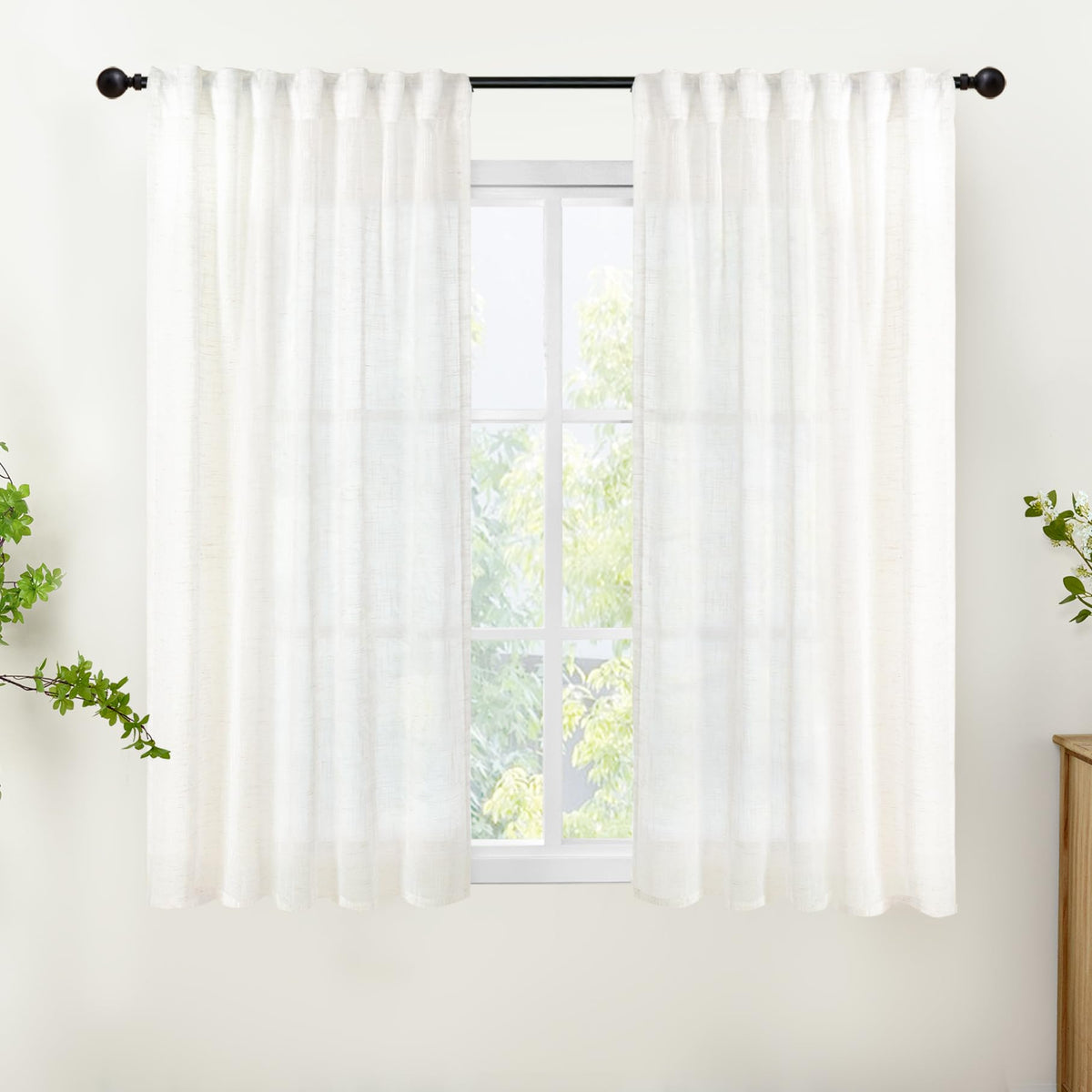 YoungsTex Linen Semi Sheer Curtains 72 Inch Length, Light Filtering Drapes