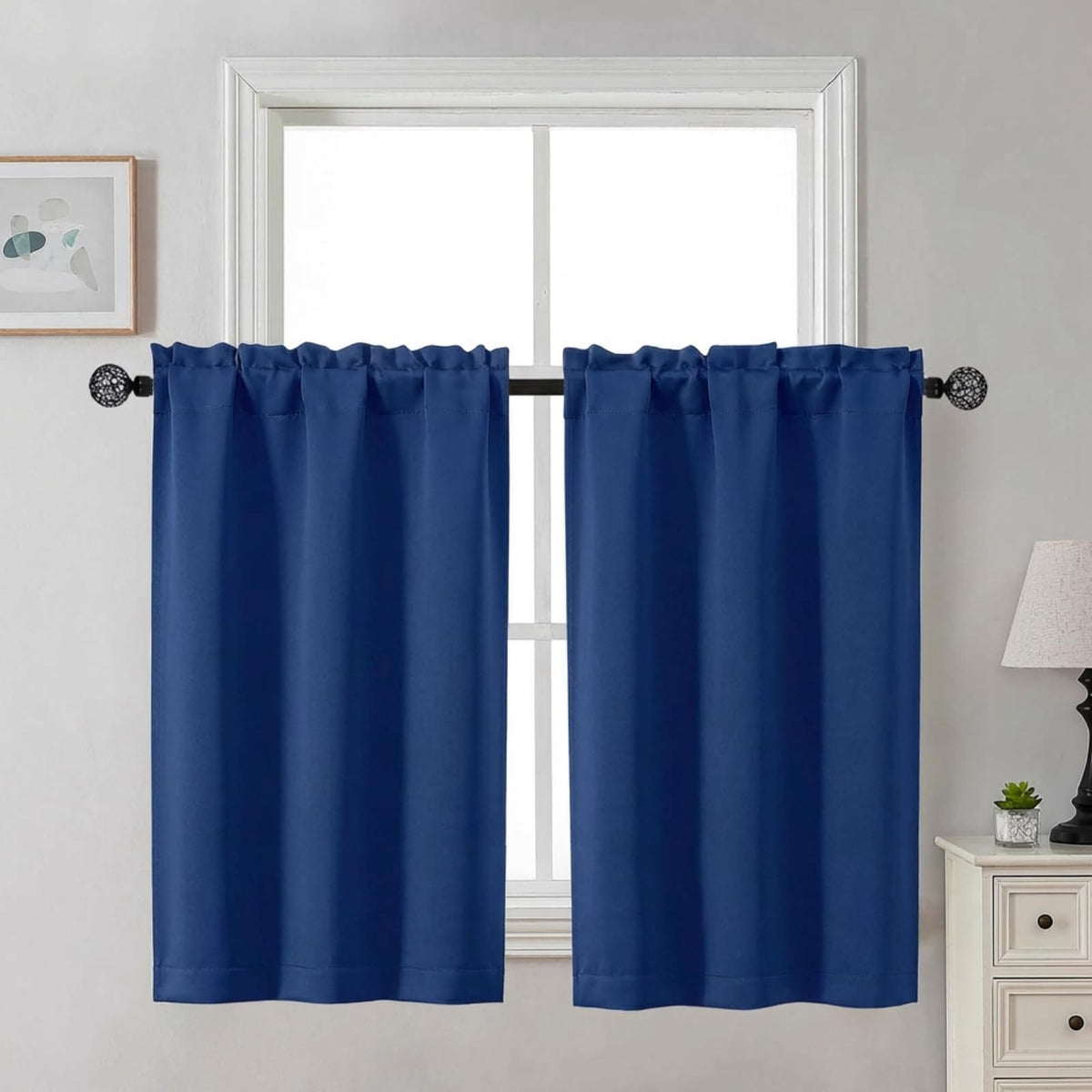Gwine 24 Inch Long Tier Curtains for Small Window, Short Blackout Kitchen Curtains Over Sink, Half Window Drapes for Bedroom Bathroom Basement, 2 PCS, Each 30" Wx24 L, Black