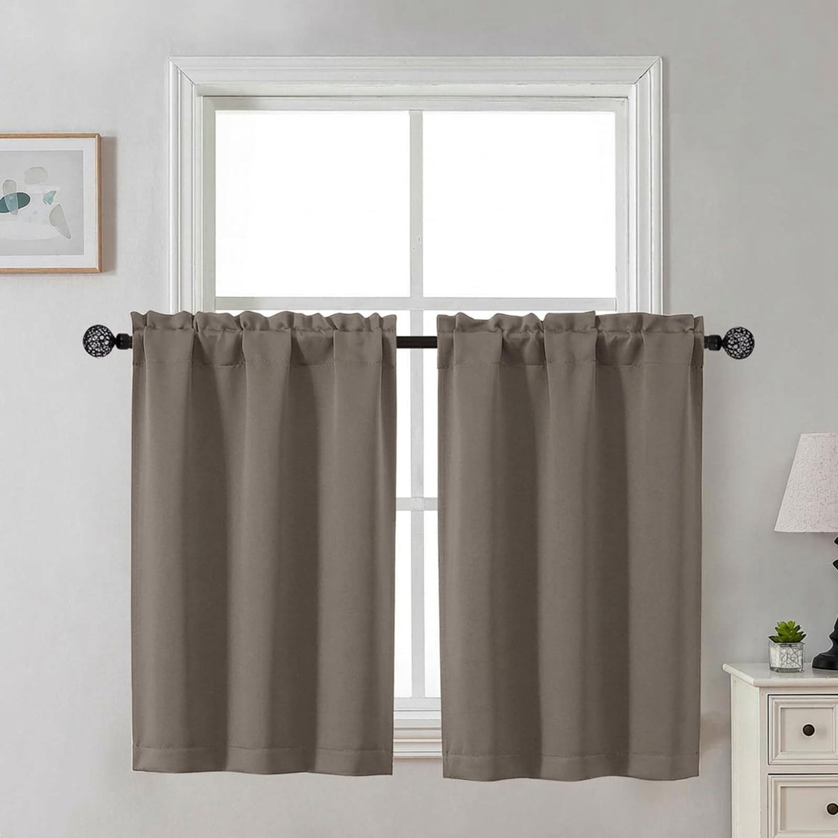 Gwine 24 Inch Long Tier Curtains for Small Window, Short Blackout Kitchen Curtains Over Sink, Half Window Drapes for Bedroom Bathroom Basement, 2 PCS, Each 30" Wx24 L, Black