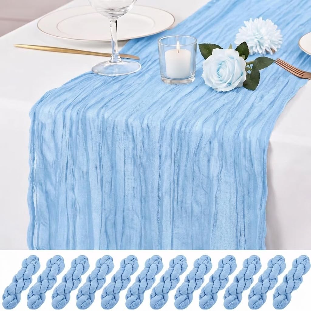 12 Pack Dusty Rose Cheesecloth Table Runner 17x108 Inch Boho Rustic Semi Sheer Gauze Cheese Cloth Table Runner for Wedding Bridal Shower Baby Shower Party Farmhouse Dining Table Decor