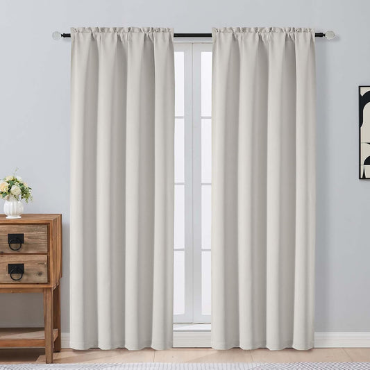 OVZME Natural Room Darkening Curtains for Bedroom 72 Inches Long 2 Panels, Thermal Insulated Energy Saving Blackout Curtains for Living Room, Dual Rod Pocket Blackout Drapes, 2x40Wx72L Inches