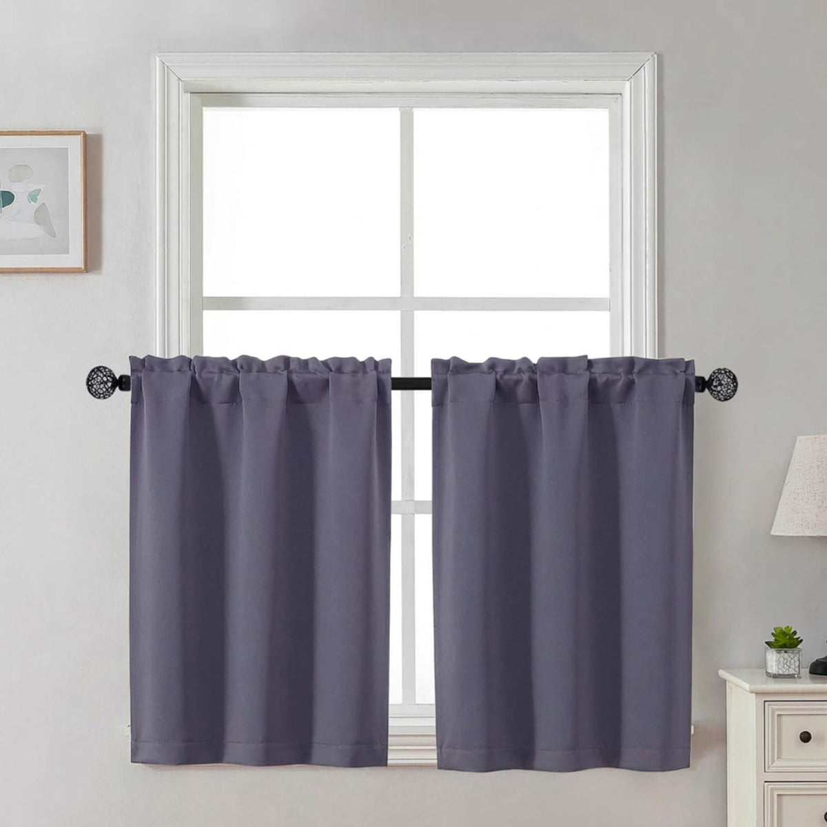 Gwine 24 Inch Long Tier Curtains for Small Window, Short Blackout Kitchen Curtains Over Sink, Half Window Drapes for Bedroom Bathroom Basement, 2 PCS, Each 30" Wx24 L, Black